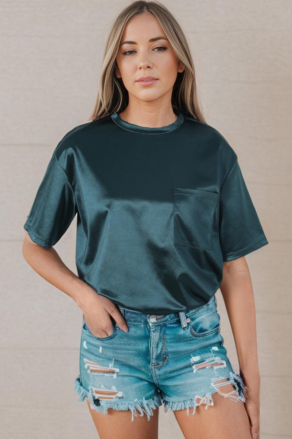 Round Neck Dropped Shoulder Top BLUE ZONE PLANET