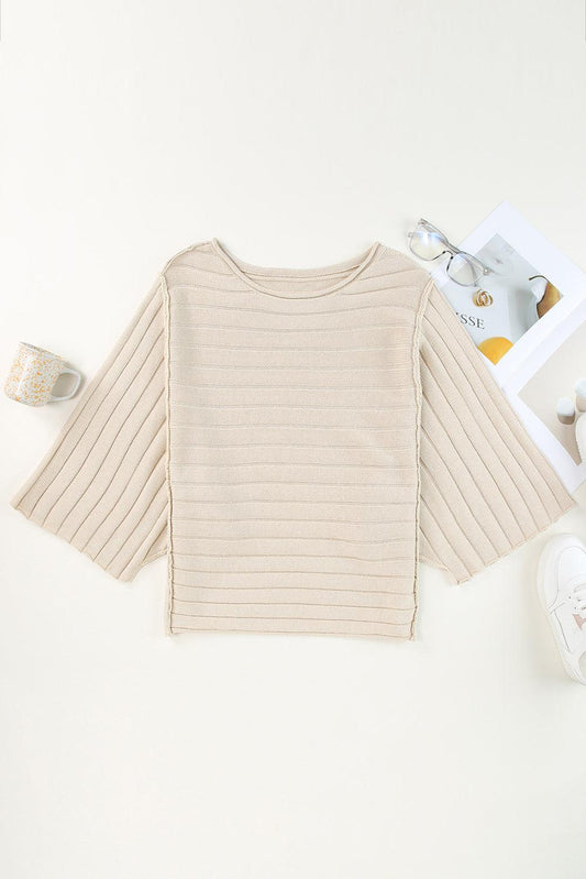 Round Neck Exposed Seams Pullover Sweater BLUE ZONE PLANET