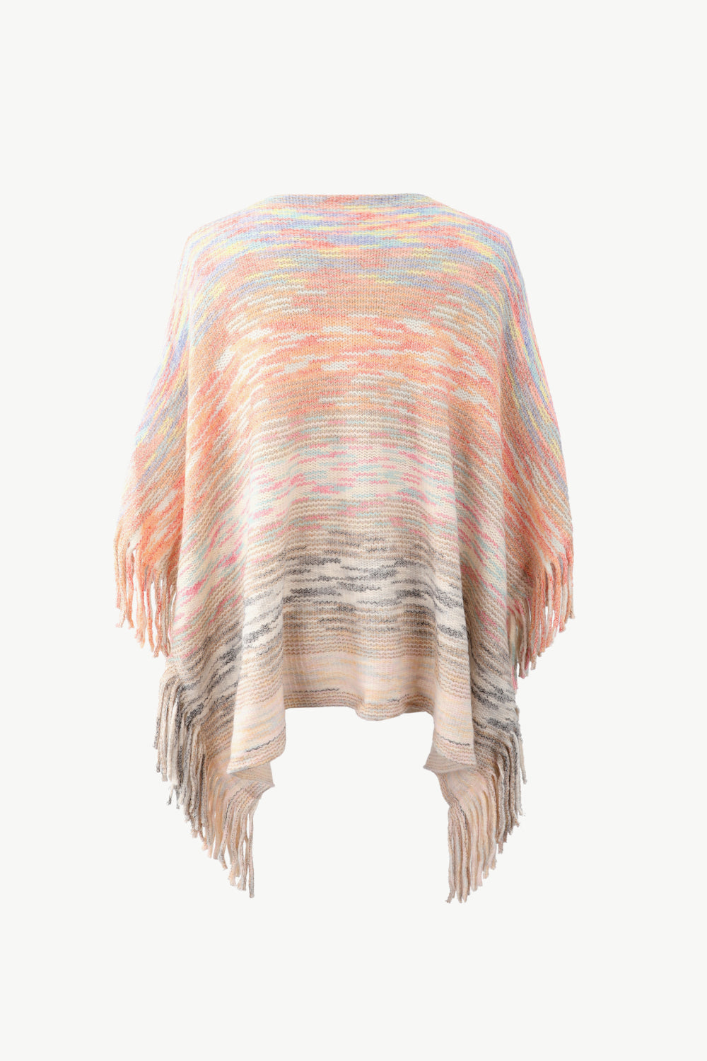 Round Neck Fringe Detail Poncho BLUE ZONE PLANET