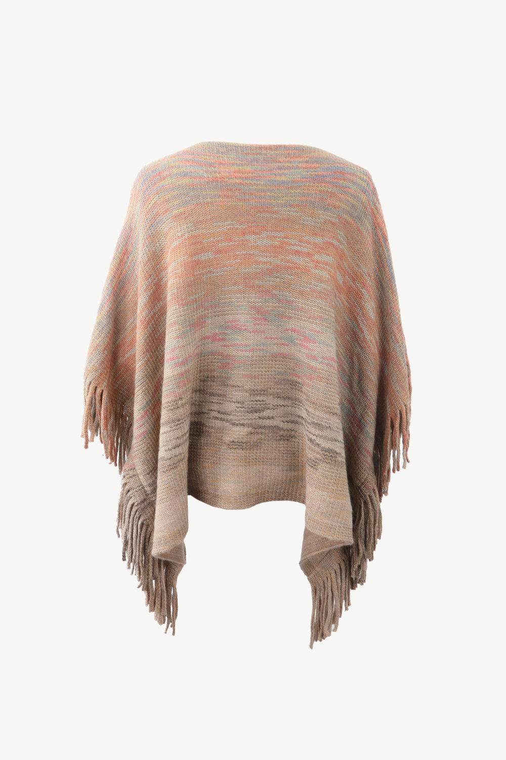 Round Neck Fringe Detail Poncho BLUE ZONE PLANET