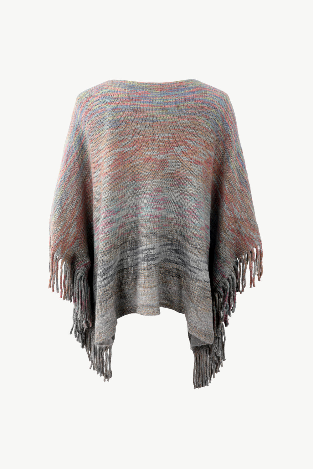 Round Neck Fringe Detail Poncho BLUE ZONE PLANET