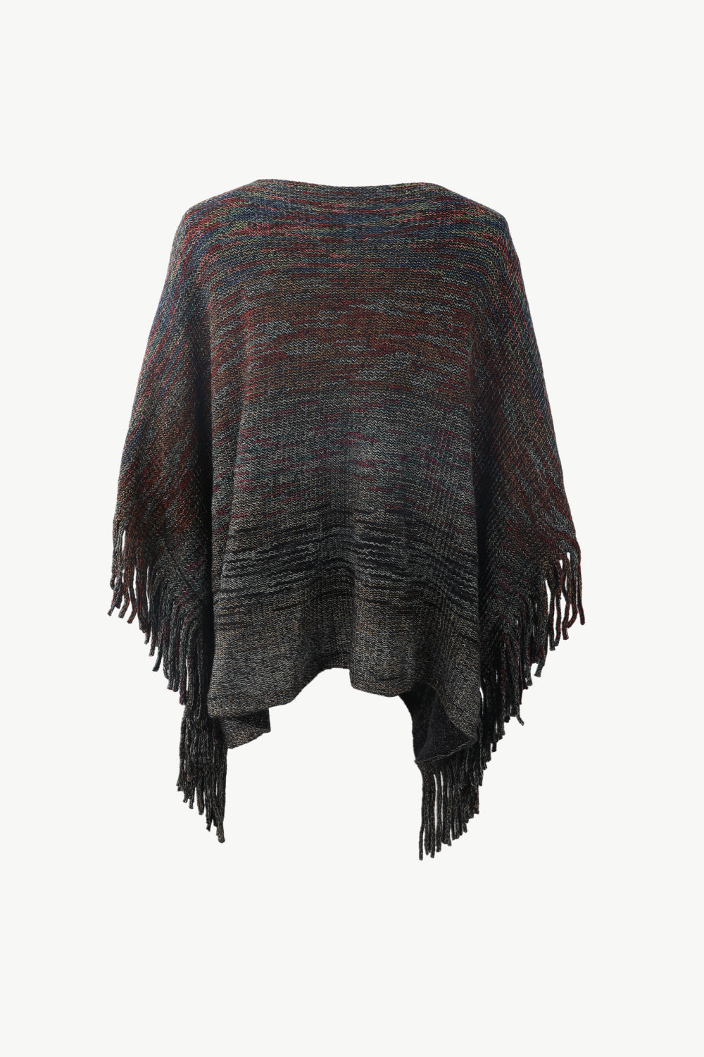 Round Neck Fringe Detail Poncho BLUE ZONE PLANET