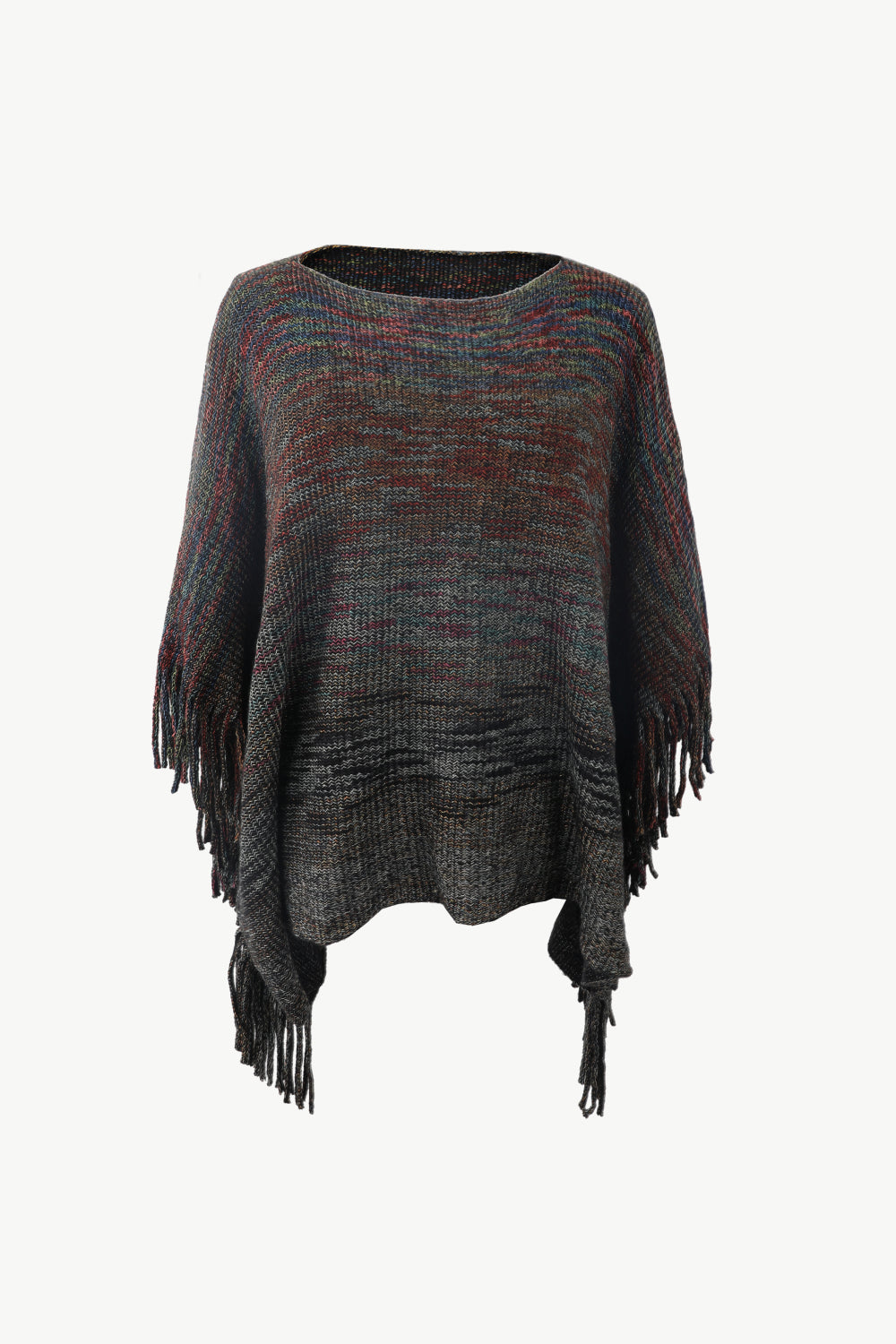 Round Neck Fringe Detail Poncho BLUE ZONE PLANET