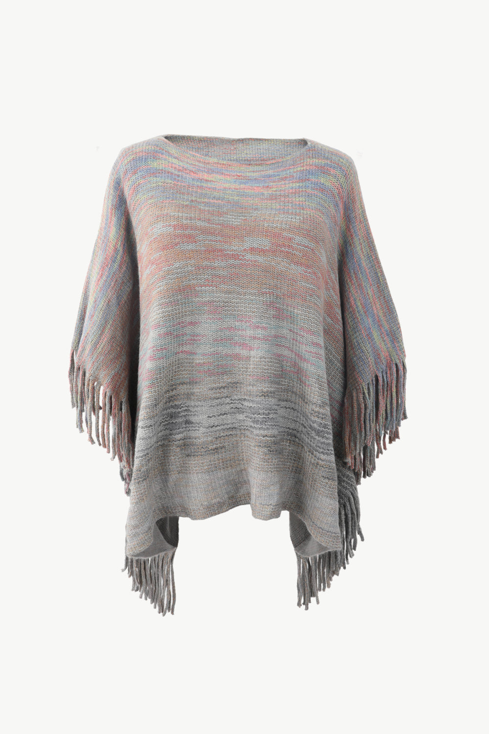 Round Neck Fringe Detail Poncho BLUE ZONE PLANET