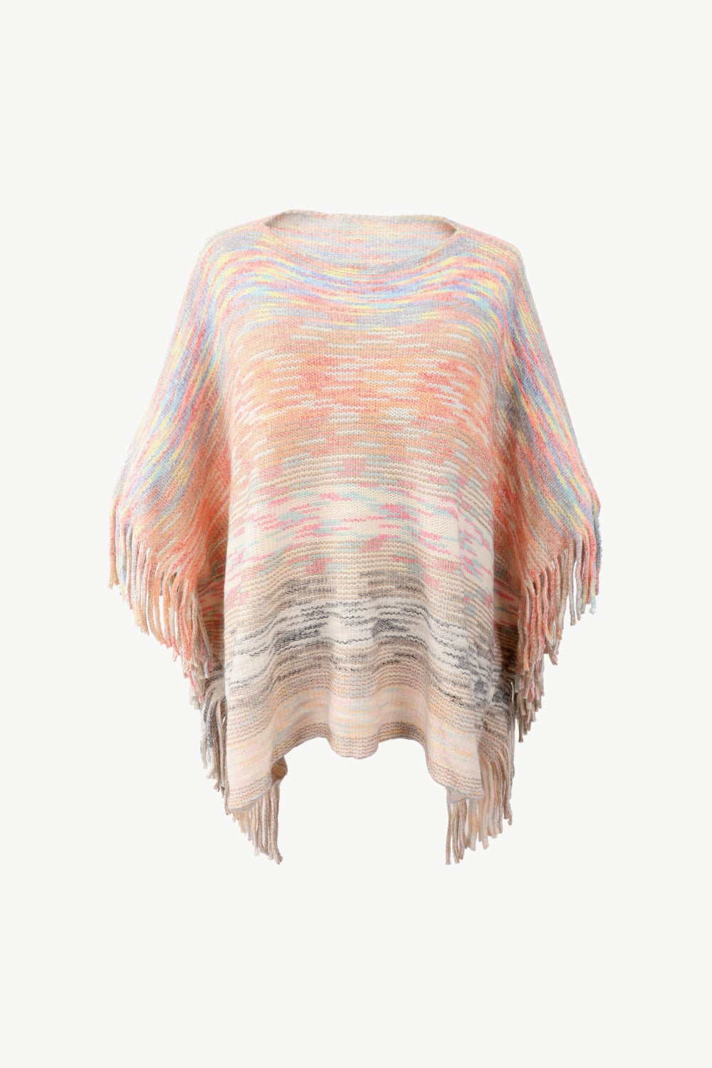 Round Neck Fringe Detail Poncho BLUE ZONE PLANET