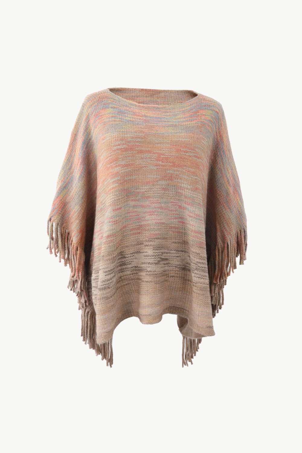 Round Neck Fringe Detail Poncho BLUE ZONE PLANET