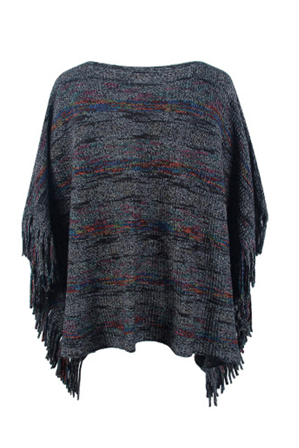 Round Neck Fringe Detail Sleeve Poncho BLUE ZONE PLANET