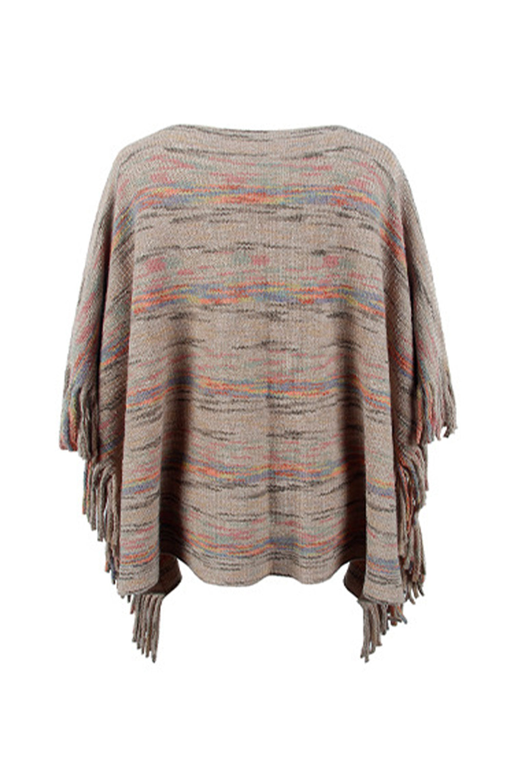 Round Neck Fringe Detail Sleeve Poncho BLUE ZONE PLANET