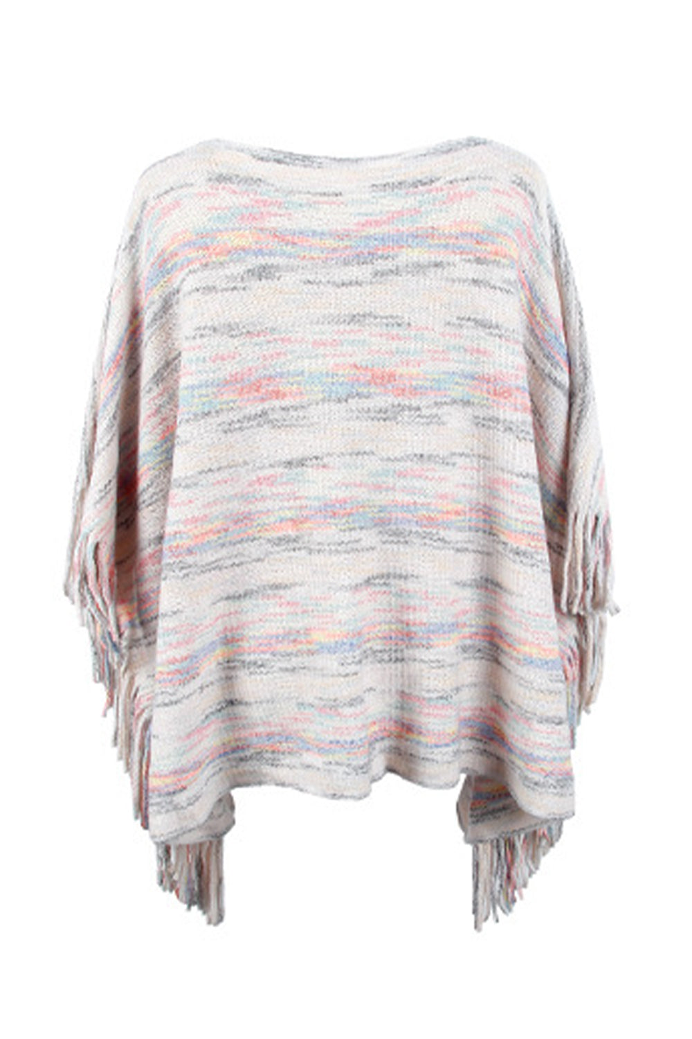 Round Neck Fringe Detail Sleeve Poncho BLUE ZONE PLANET