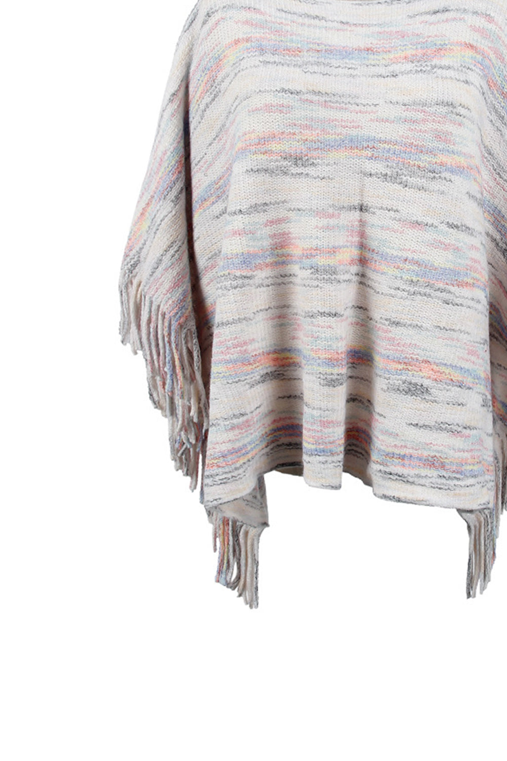 Round Neck Fringe Detail Sleeve Poncho BLUE ZONE PLANET