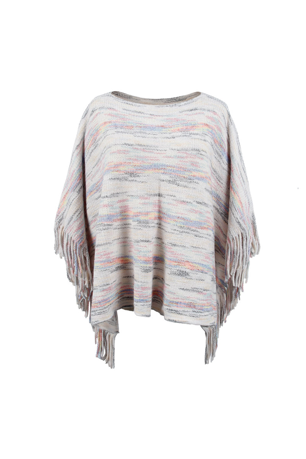 Round Neck Fringe Detail Sleeve Poncho BLUE ZONE PLANET