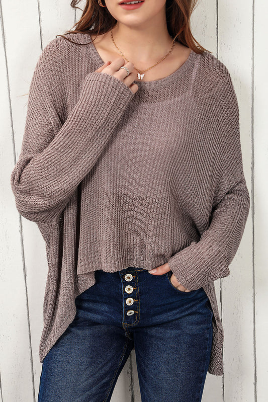 Round Neck High-Low Sweater BLUE ZONE PLANET