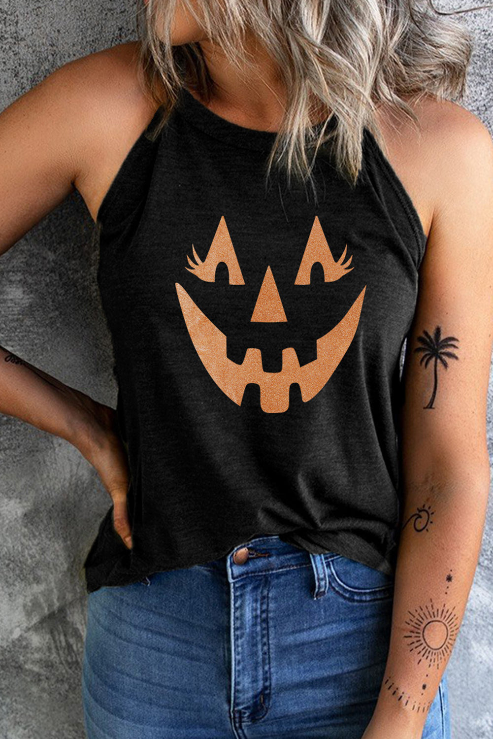 Round Neck Jack-O'-Lantern Graphic Tank Top BLUE ZONE PLANET