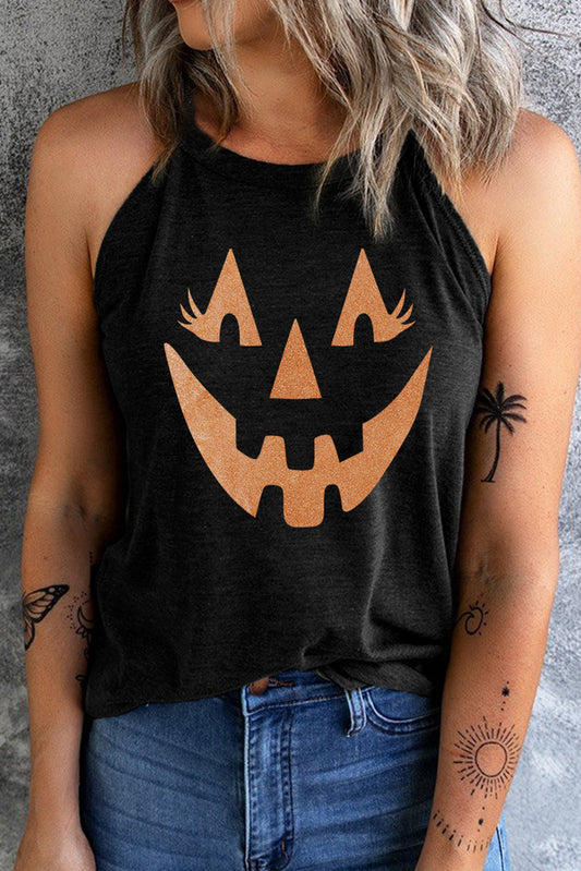 Round Neck Jack-O'-Lantern Graphic Tank Top BLUE ZONE PLANET