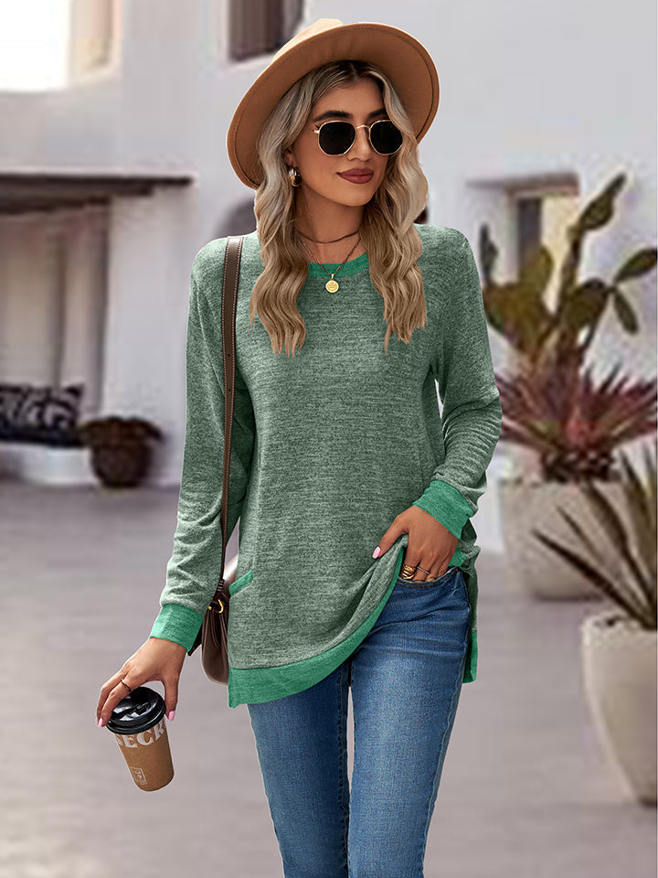 Round Neck Long Sleeve Blouse BLUE ZONE PLANET