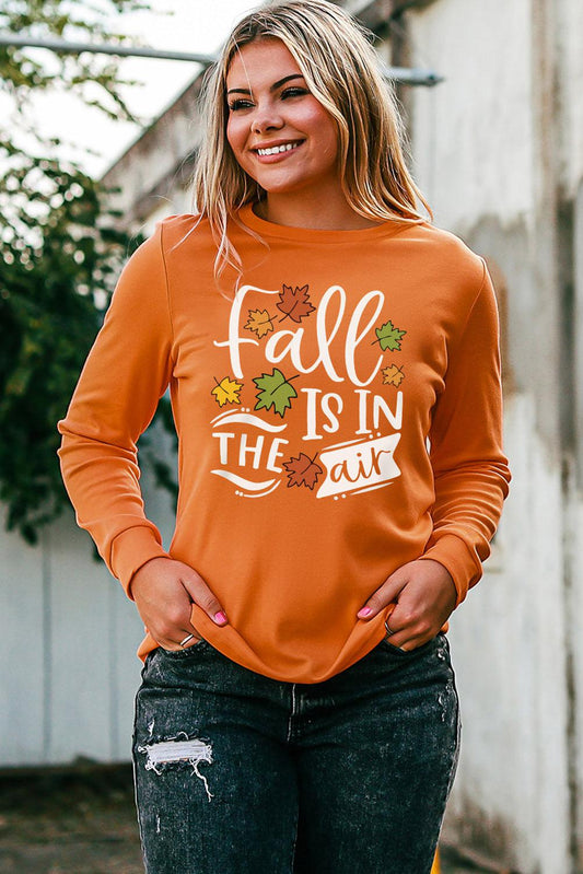 Round Neck Long Sleeve FALL IS IN THE AIR Graphic Sweatshirt BLUE ZONE PLANET