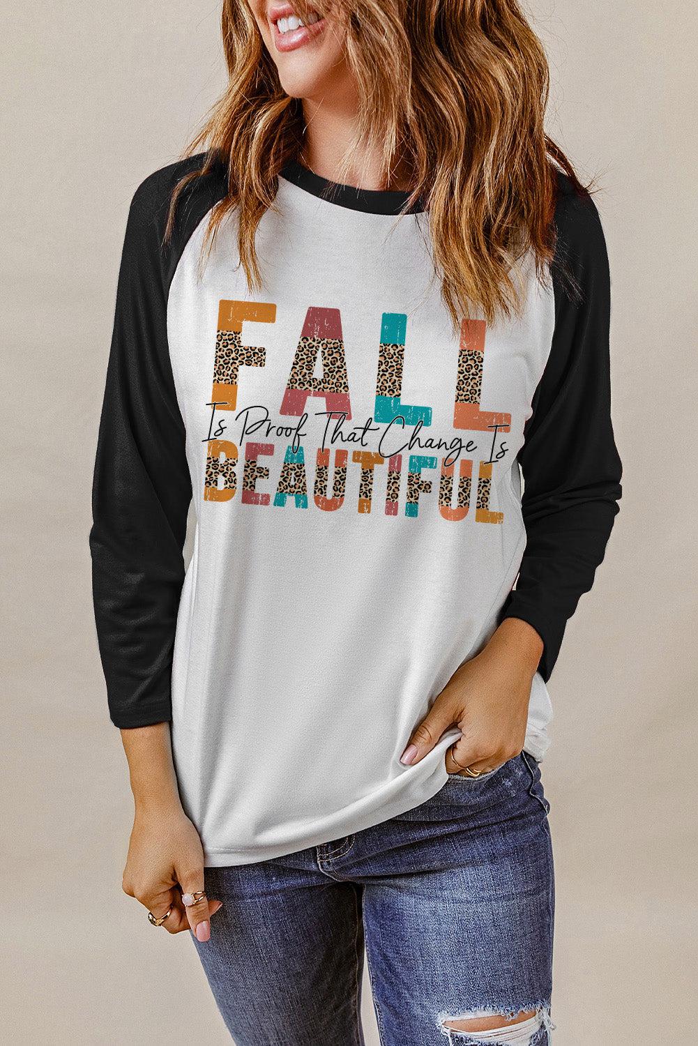 Round Neck Long Sleeve FALL IS PROOF THAT CHANGE IS BEAUTIFUL Graphic Tee BLUE ZONE PLANET