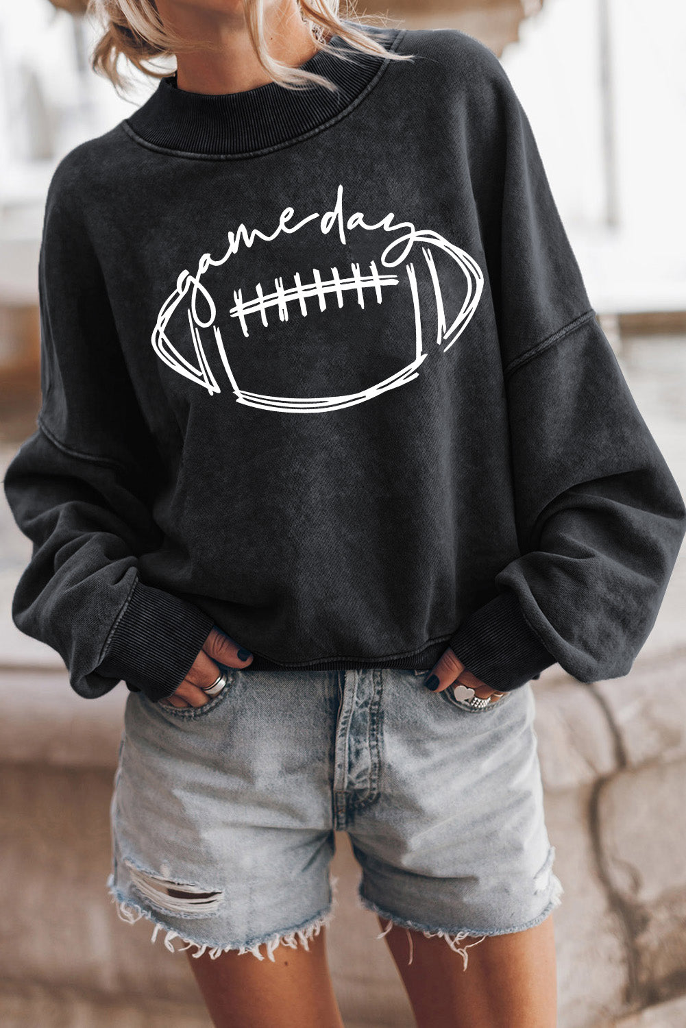 Round Neck Long Sleeve FOOTBALL Graphic Sweatshirt BLUE ZONE PLANET