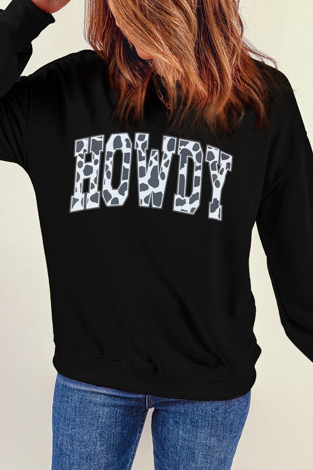 Blue Zone Planet |  Round Neck Long Sleeve Howdy Graphic Sweatshirt BLUE ZONE PLANET