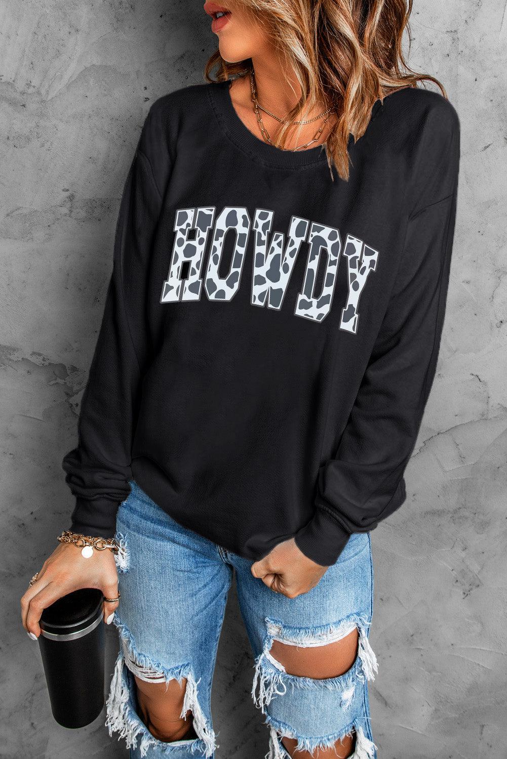 Blue Zone Planet |  Round Neck Long Sleeve Howdy Graphic Sweatshirt BLUE ZONE PLANET