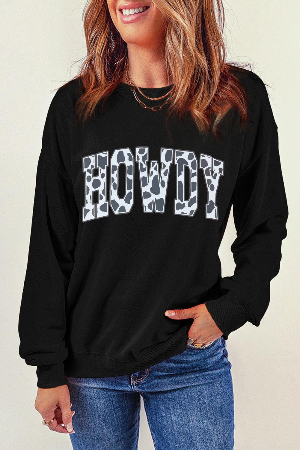 Blue Zone Planet |  Round Neck Long Sleeve Howdy Graphic Sweatshirt BLUE ZONE PLANET