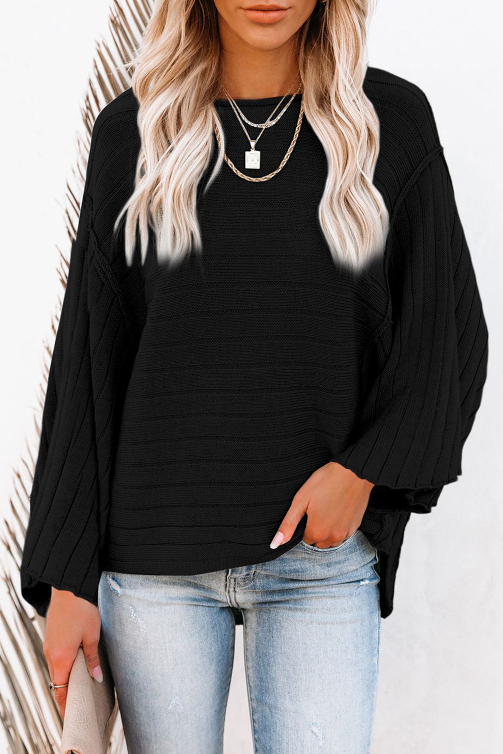 Round Neck Long Sleeve Knit Top BLUE ZONE PLANET