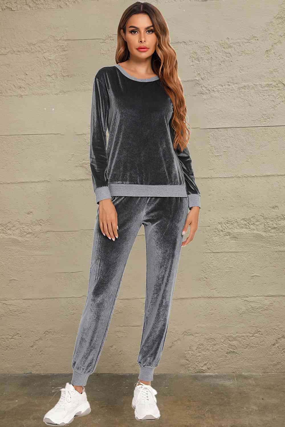 Round Neck Long Sleeve Loungewear Set with Pockets BLUE ZONE PLANET