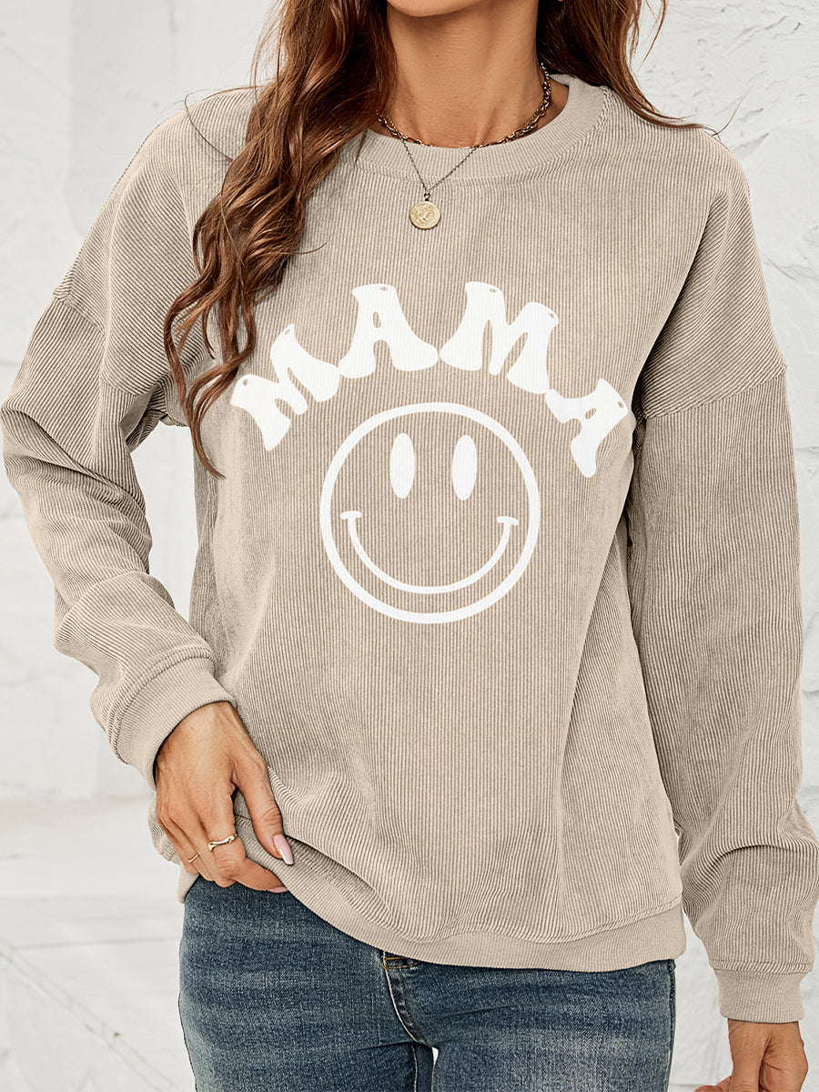 Round Neck Long Sleeve MAMA Graphic Sweatshirt BLUE ZONE PLANET