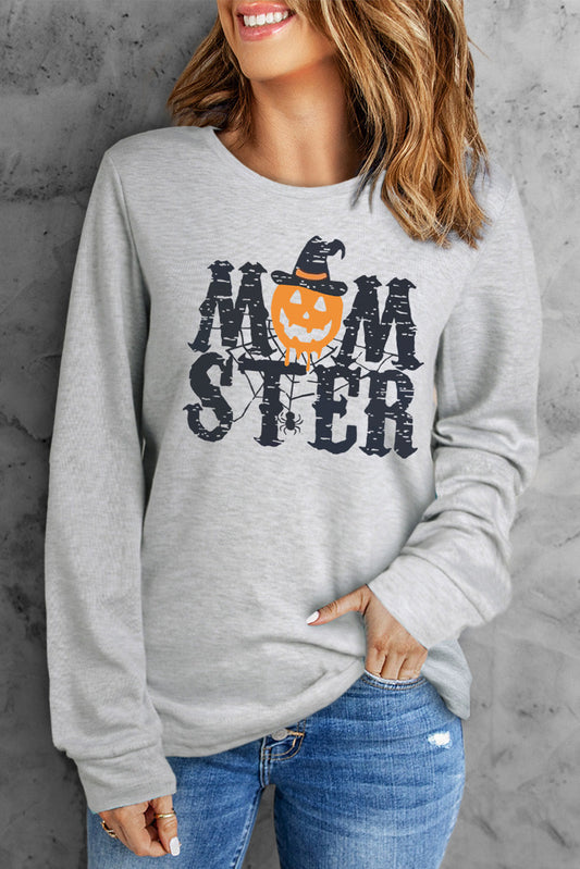 Round Neck Long Sleeve MOMSTER Graphic Sweatshirt BLUE ZONE PLANET