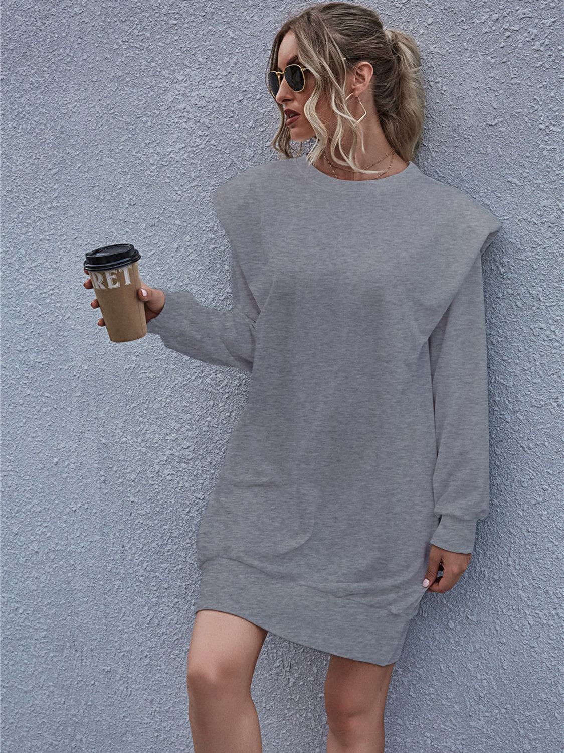 Round Neck Long Sleeve Mini Dress BLUE ZONE PLANET