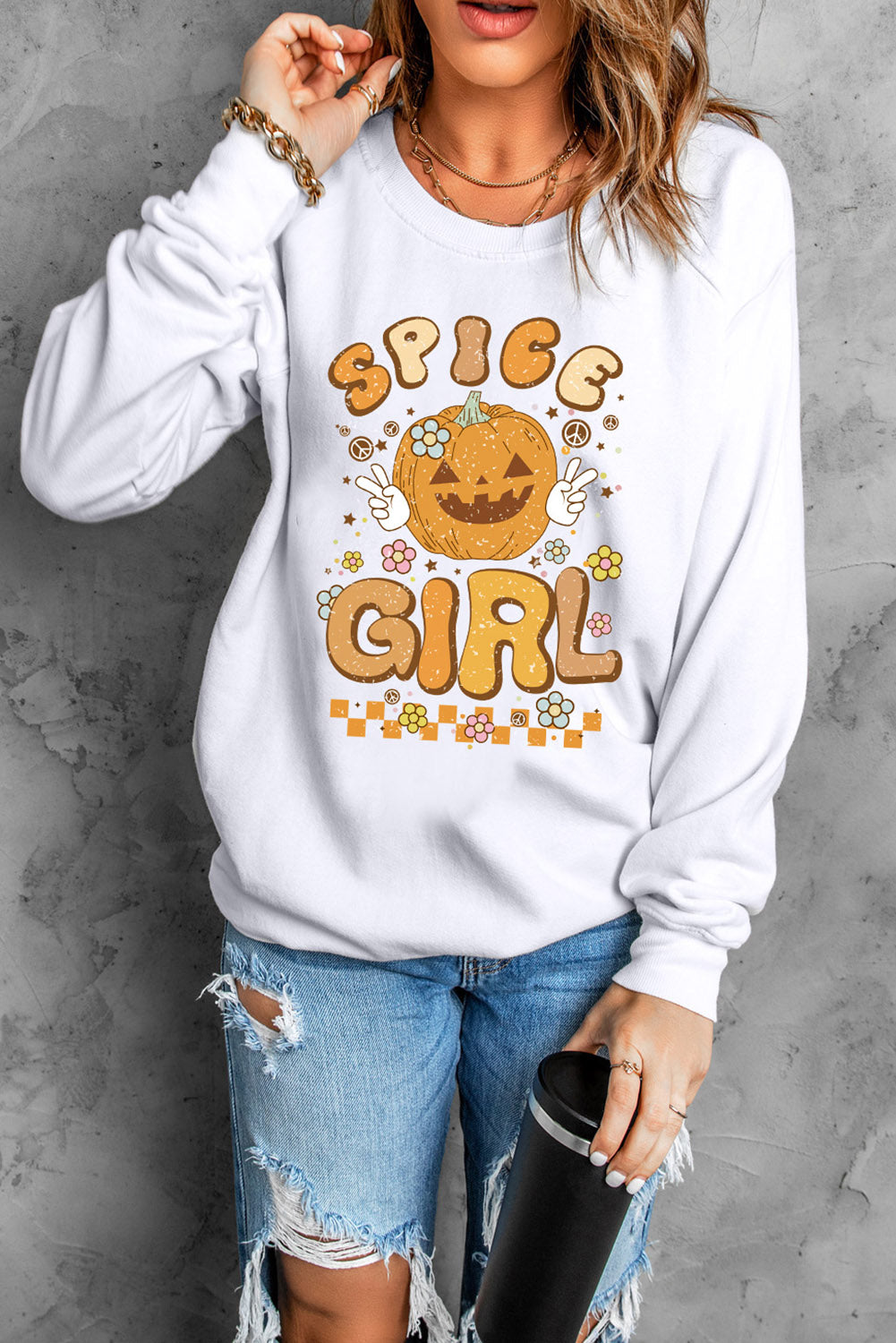 Round Neck Long Sleeve SPICE GIRL Graphic Sweatshirt BLUE ZONE PLANET