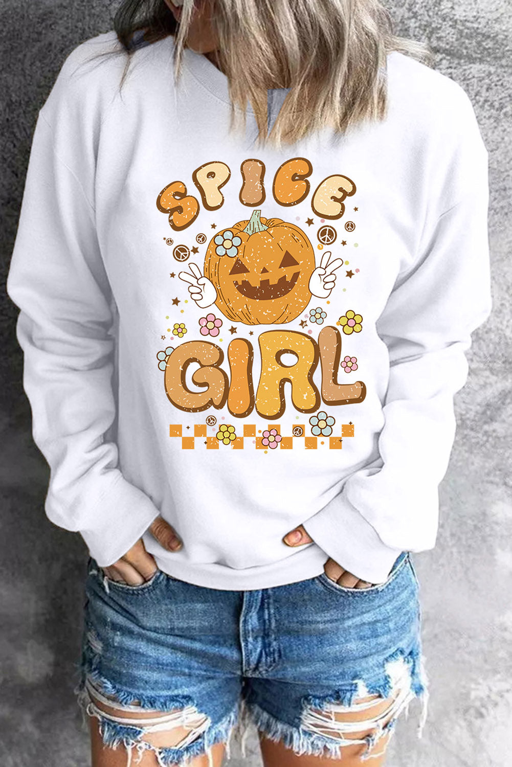 Round Neck Long Sleeve SPICE GIRL Graphic Sweatshirt BLUE ZONE PLANET