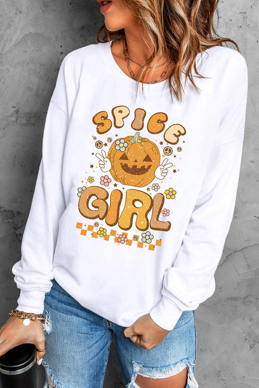 Round Neck Long Sleeve SPICE GIRL Graphic Sweatshirt BLUE ZONE PLANET