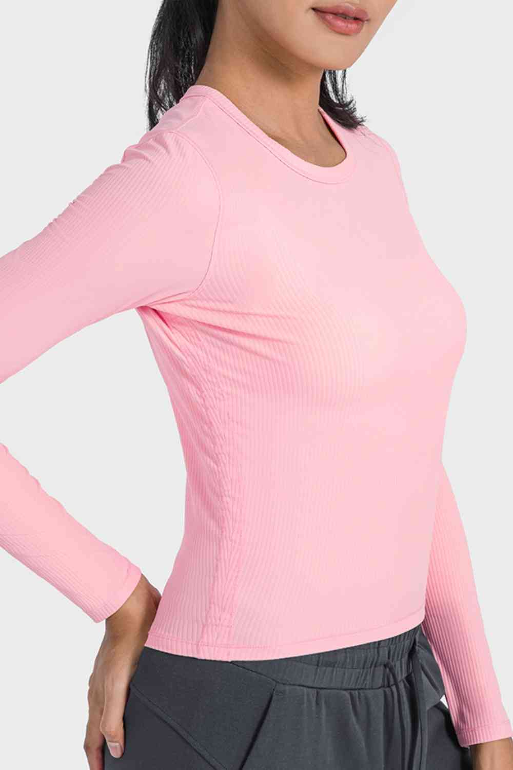 Round Neck Long Sleeve Sports Top BLUE ZONE PLANET