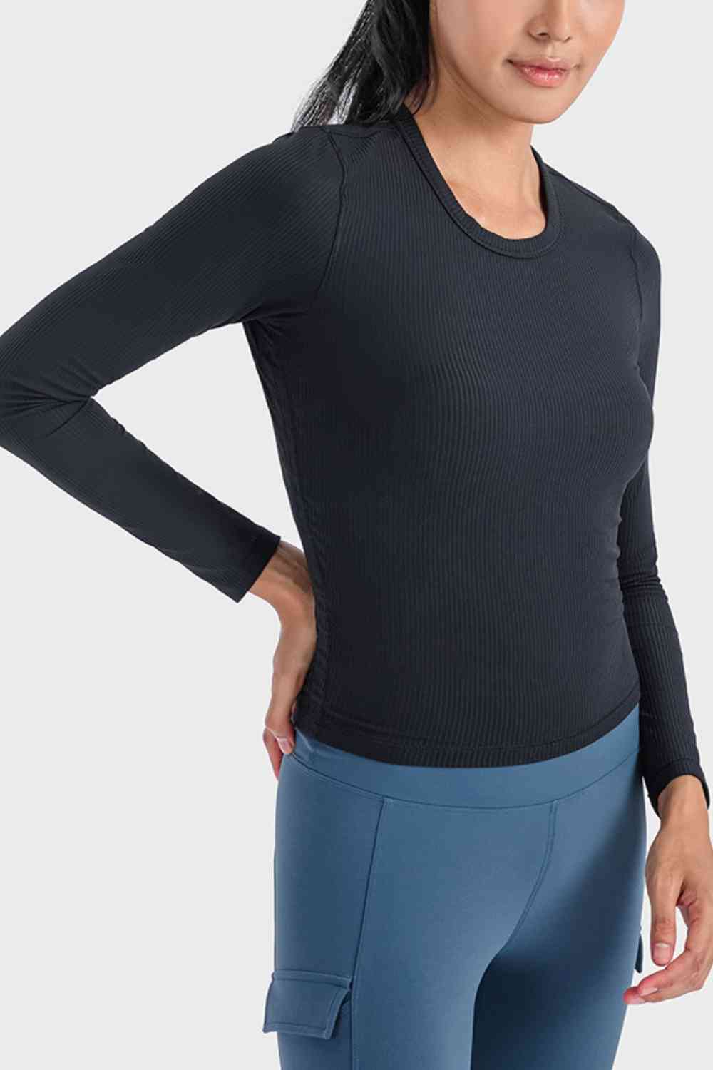 Round Neck Long Sleeve Sports Top BLUE ZONE PLANET