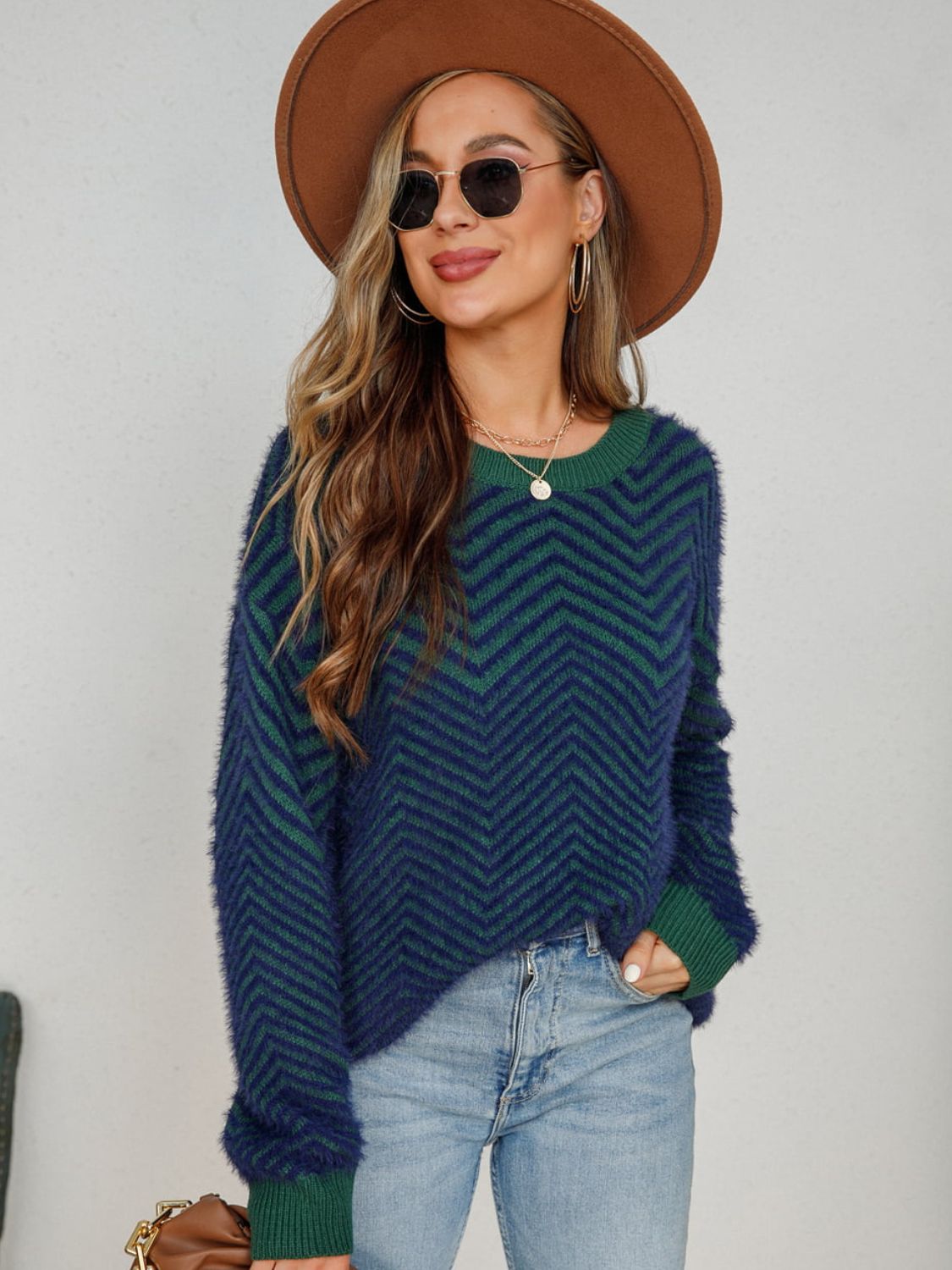 Round Neck Long Sleeve Sweater BLUE ZONE PLANET