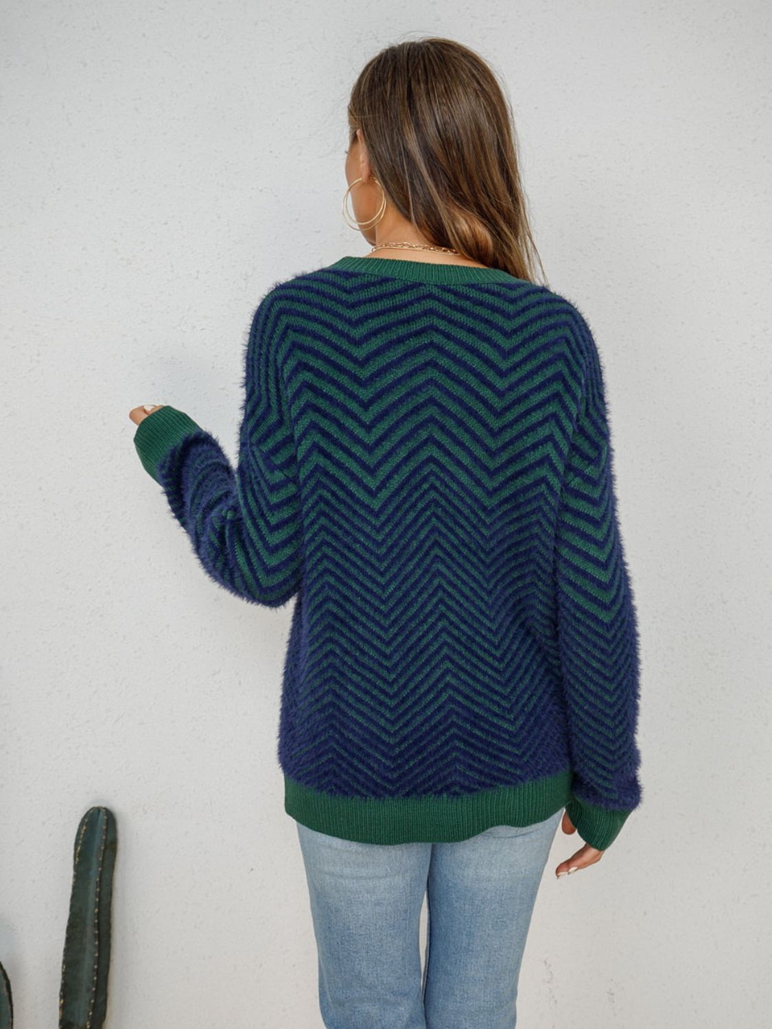 Round Neck Long Sleeve Sweater BLUE ZONE PLANET