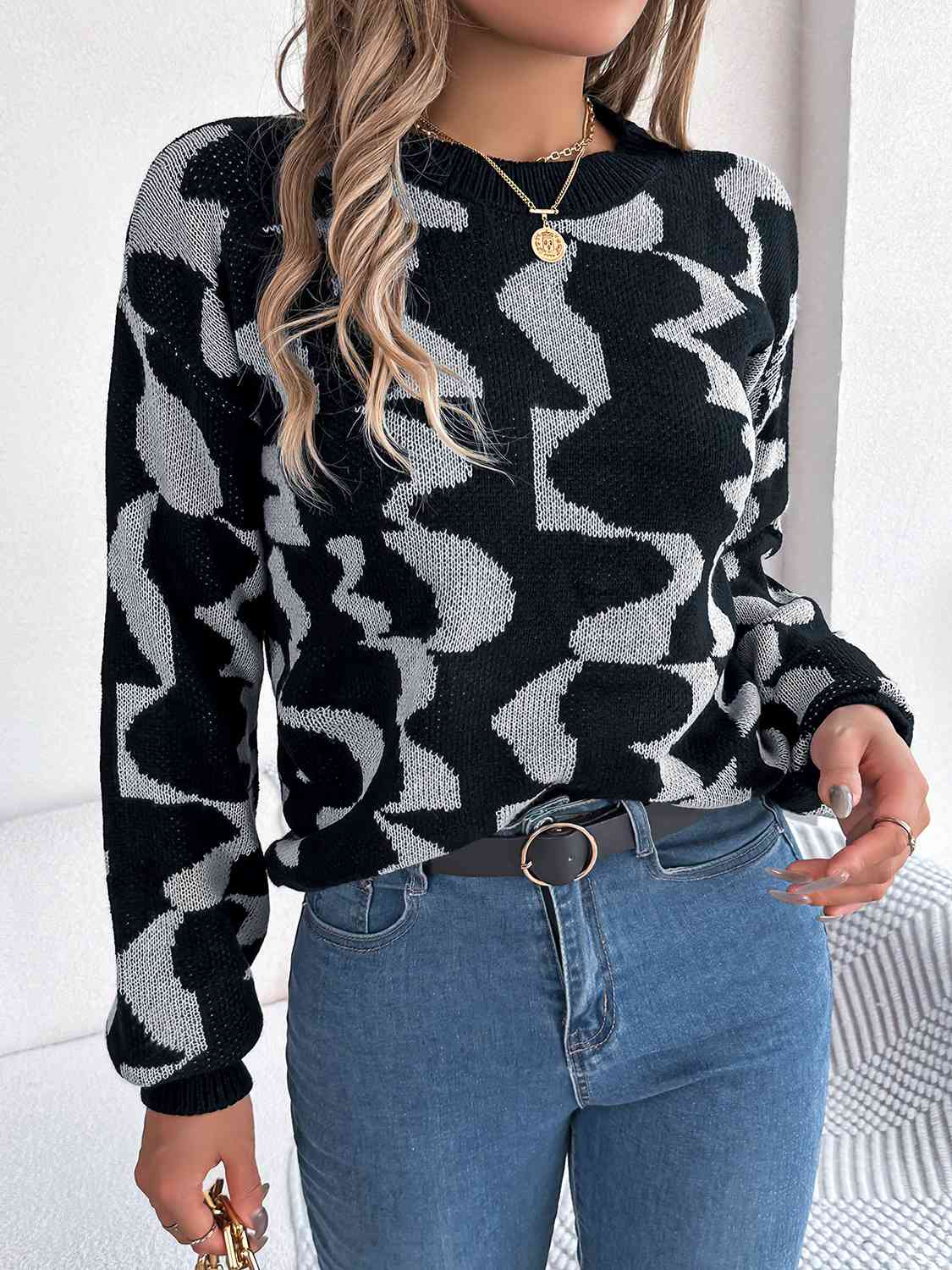 Round Neck Long Sleeve Sweater BLUE ZONE PLANET