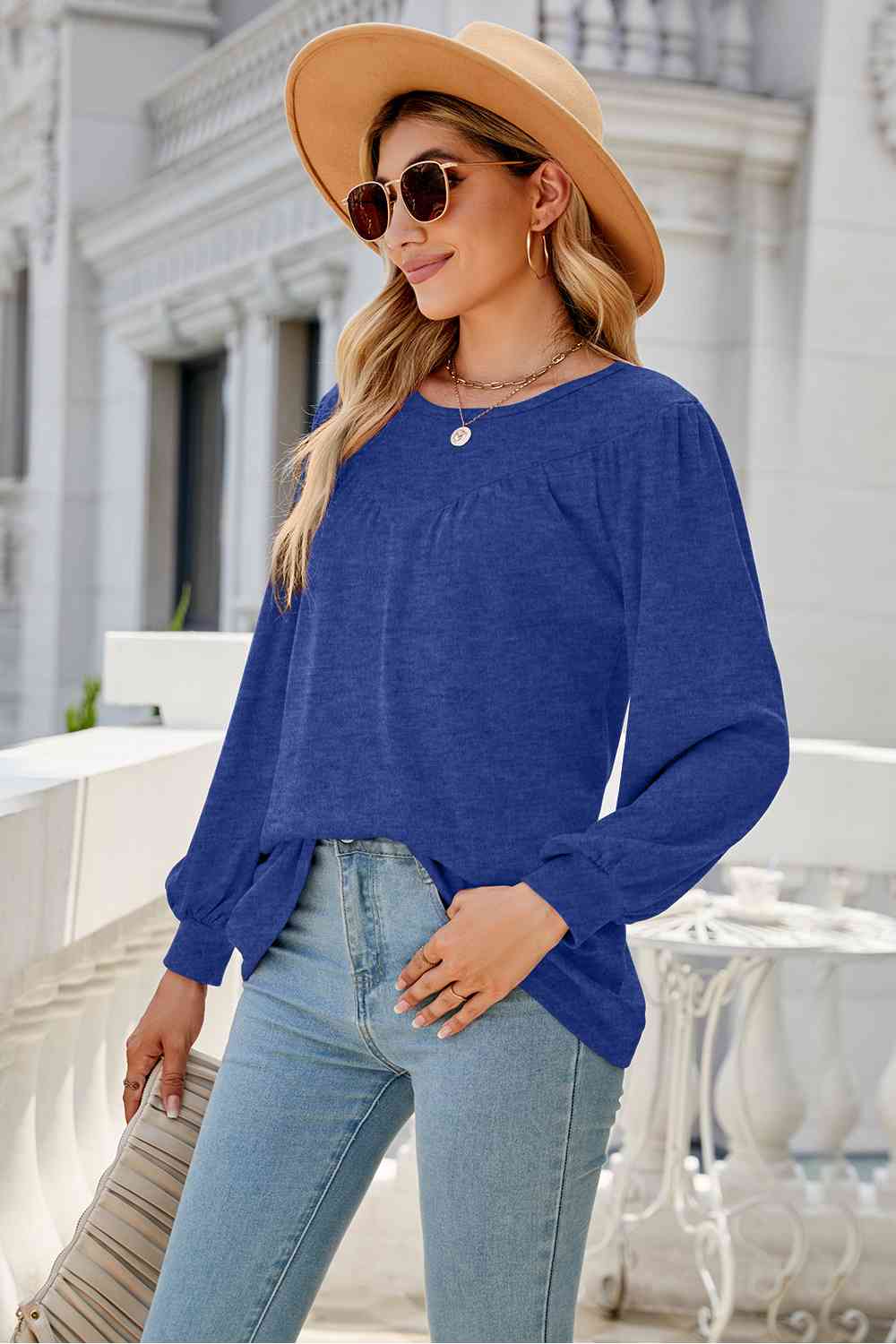 Round Neck Long Sleeve Top BLUE ZONE PLANET