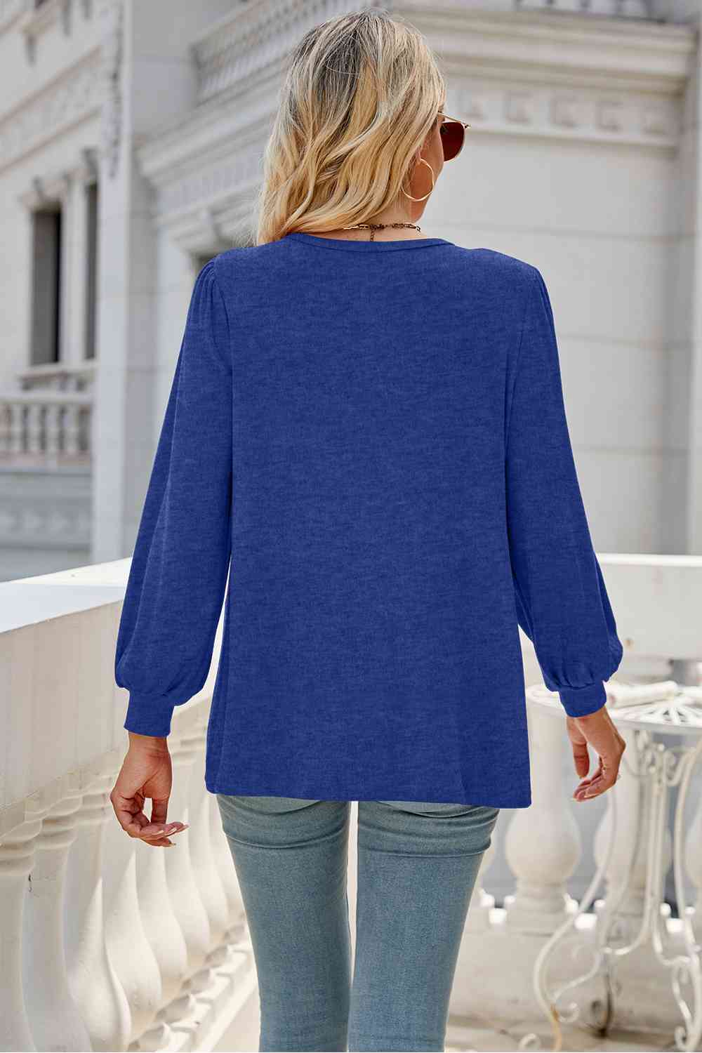 Round Neck Long Sleeve Top BLUE ZONE PLANET