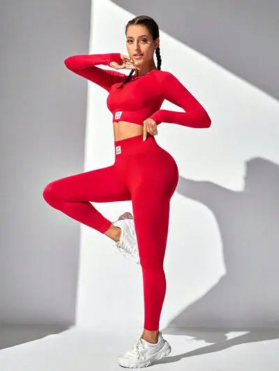 Round Neck Long Sleeve Top and Leggings Active Set Trendsi