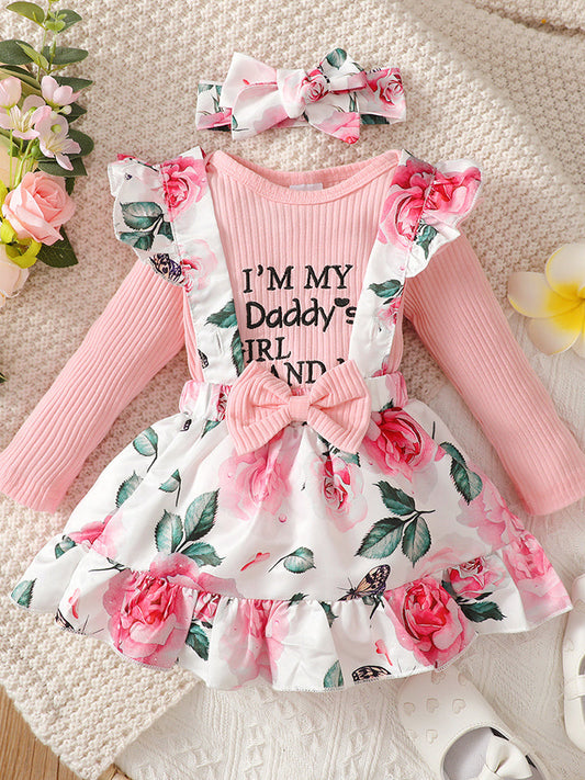 Round Neck Long Sleeve Top and Printed Dress Set-TOPS / DRESSES-[Adult]-[Female]-Peach-3-6M-2022 Online Blue Zone Planet