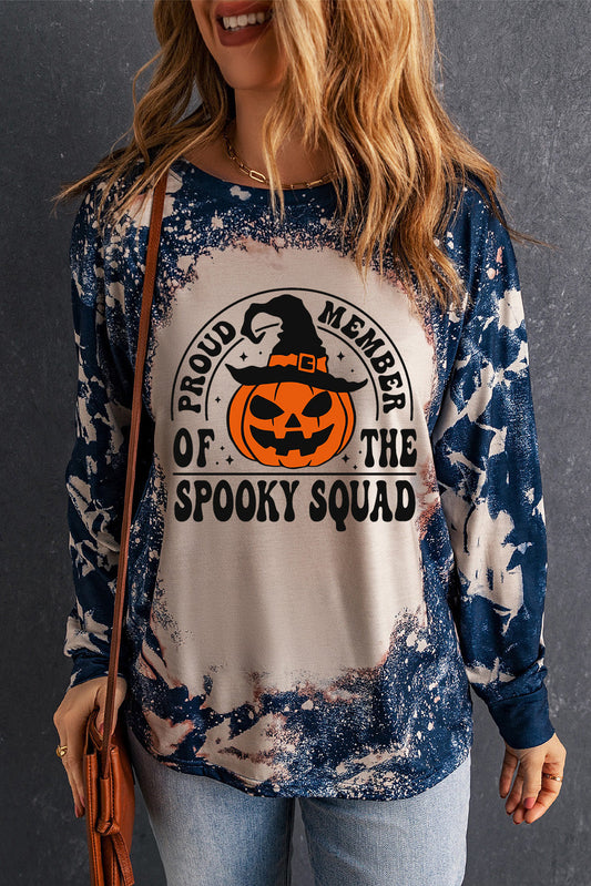 Round Neck PROUD MEMBER OF THE SPOOKY SQUAD Graphic Sweatshirt BLUE ZONE PLANET