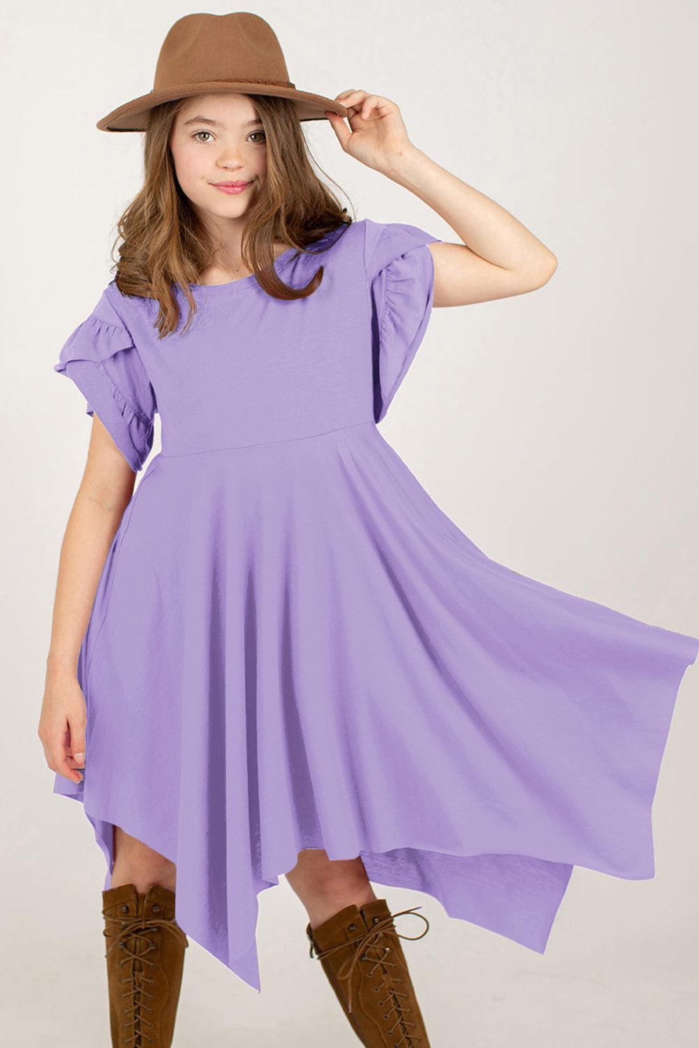 Round Neck Petal Sleeve Dress BLUE ZONE PLANET