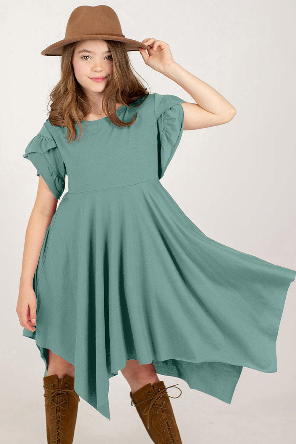 Round Neck Petal Sleeve Dress BLUE ZONE PLANET