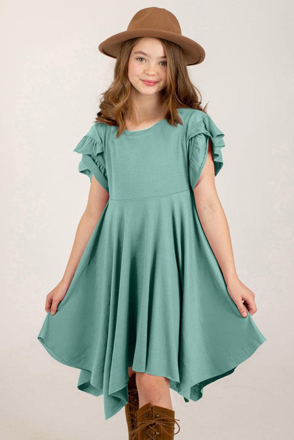 Round Neck Petal Sleeve Dress BLUE ZONE PLANET