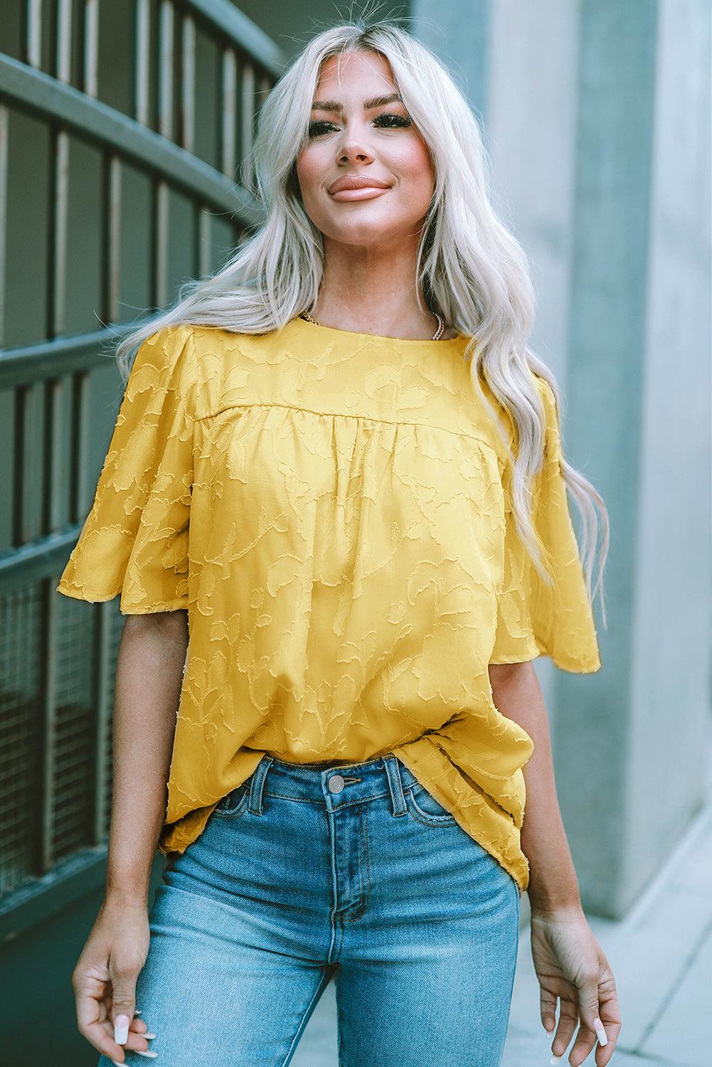 Round Neck Puff Sleeve Blouse BLUE ZONE PLANET