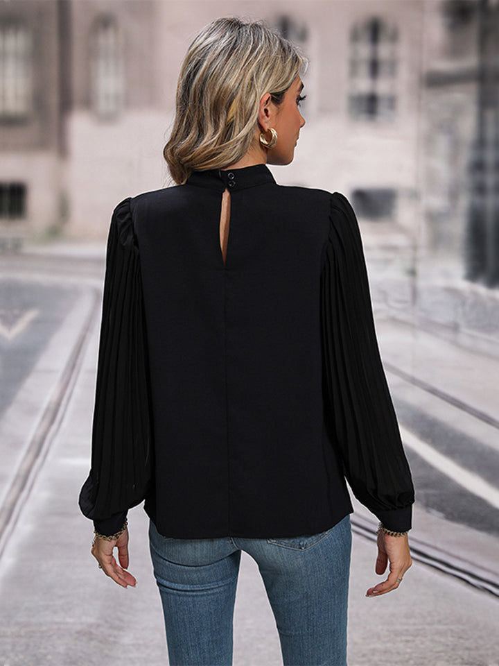 Round Neck Puff Sleeve Blouse BLUE ZONE PLANET