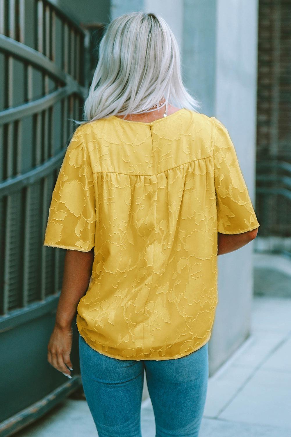 Round Neck Puff Sleeve Blouse BLUE ZONE PLANET