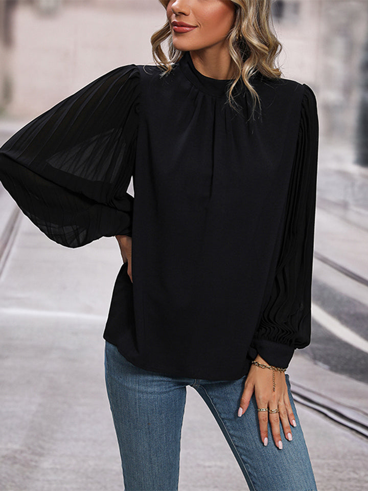 Round Neck Puff Sleeve Blouse BLUE ZONE PLANET